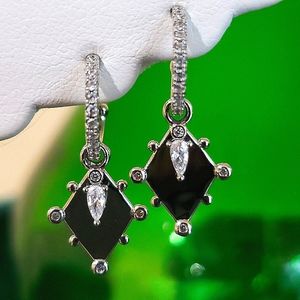 925 STERLING SILVER CRYSTAL DIAMOND CZ DANGLE DROP HALF HOOPS☆BOHO BRIDAL☆NEW